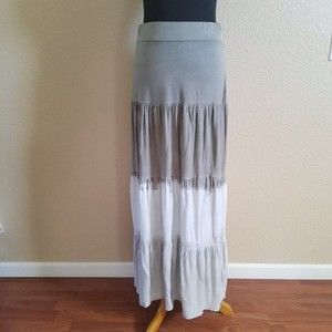 New Michael Stars Tiered Tie Dye Ombré Maxi Midi Skirt Size S Grey White